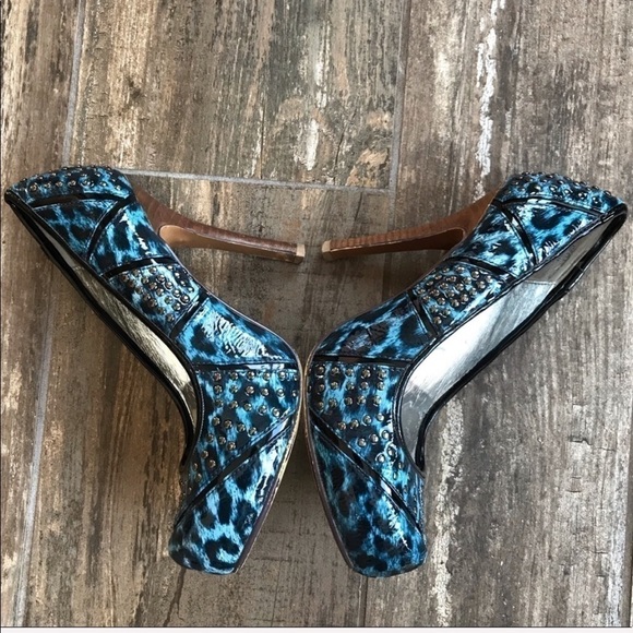Naughty Monkey electric blue studded leopard print heels size 7 - Picture 6 of 8